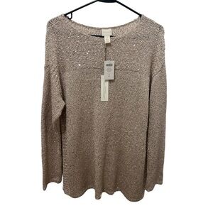 Chico’s Sequin Shine Maya Pullover Sweater Size Large